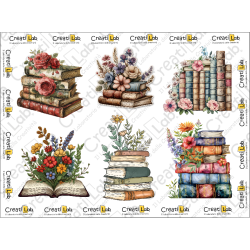 Stickers Adesivi Old Books and Flowers