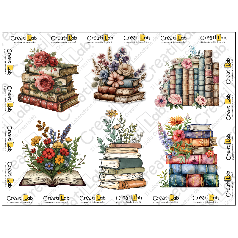 Stickers Adesivi Old Books and Flowers