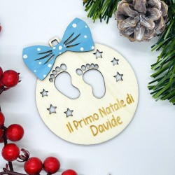 Pallina di Natale in legno Personalizzata il Primo Natale di Fiocchetto Azzurro