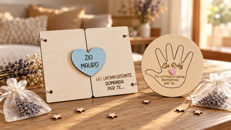 Biglietti in legno per chiedere a zio e zia di diventare padrino e madrina