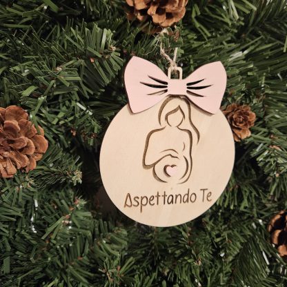 Pallina di Natale in legno "Aspettando Te" Addobbi Albero di Natale, Personalizzabile 