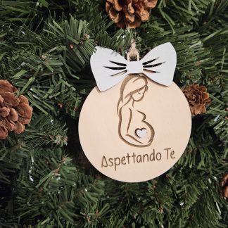 Pallina di Natale in legno "Aspettando Te" Addobbi Albero di Natale, Personalizzabile 