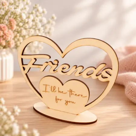 Decorazione in legno a forma di Cuore con dedica ad un amico o amica