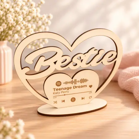 Decorazione in legno a forma di Cuore con dedica Spotify