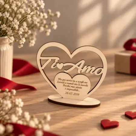 Decorazione in legno a forma di Cuore con dedica Ti Amo