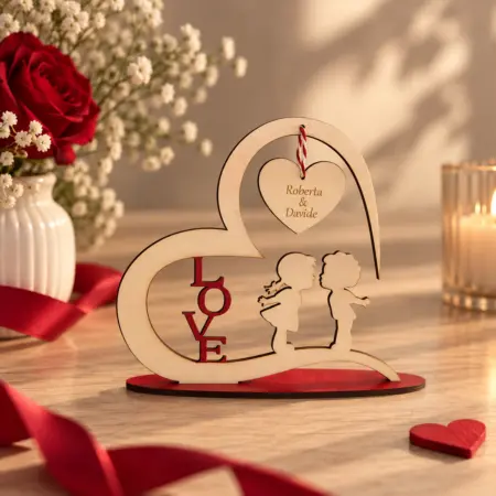 Decorazione in legno "Bacio Innamorati "