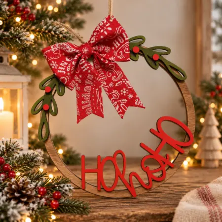Fuoriporta in legno Ghirlanda Natale HoHoHo