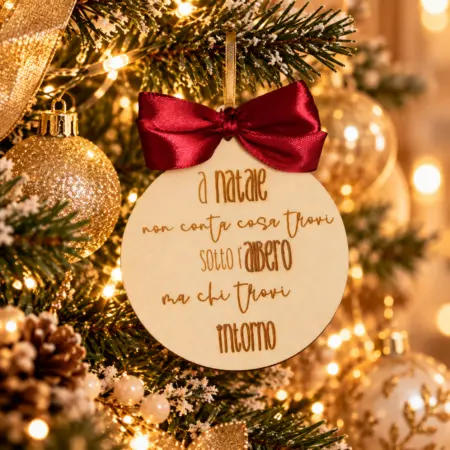 Decorazione Natale Pallina di Natale in Legno Frase 1