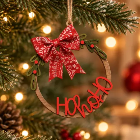 Decorazione Natale Pallina di Natale in Legno Ho Ho Ho