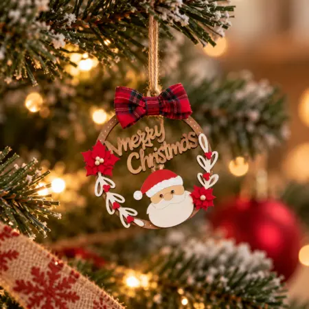 Decorazione Natale Pallina di Natale in Legno Merry Christmas