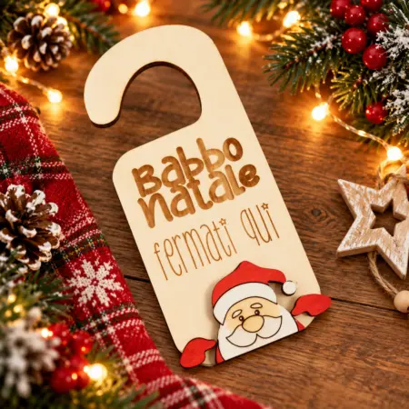 Fuori Porta in Legno Babbo Natale Fermati Qui