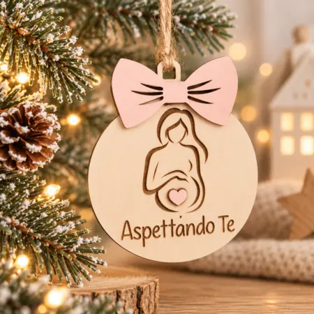 Pallina di Natale in legno "Aspettando Te"