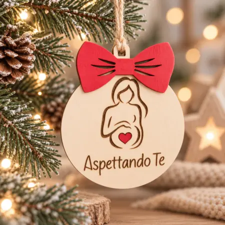 Pallina di Natale in legno "Aspettando Te" neutra