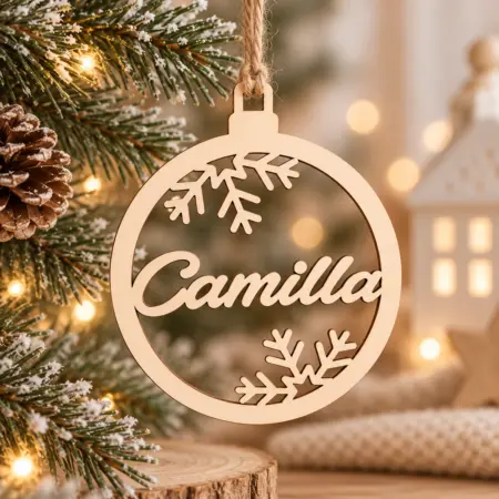 Pallina di Natale in Legno Personalizzata con Nome e Fiocchi di Neve
