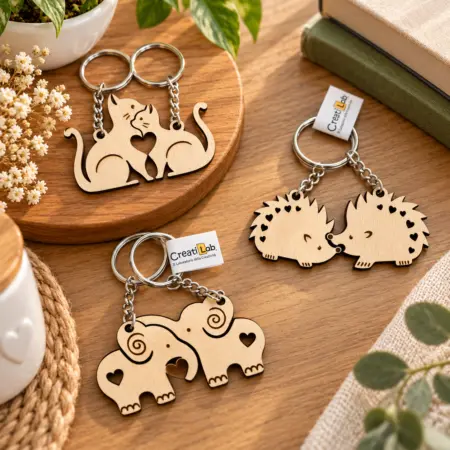 Portachiavi Coppia in Legno Puzzle Animali