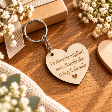 Portachiavi Personalizzato in Legno "Le Amiche migliori sono Sorelle che ti scegli da sola"