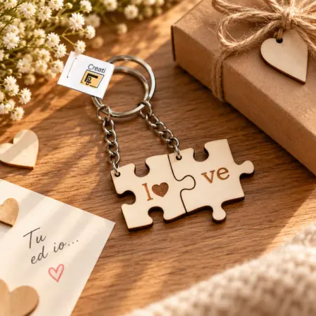 Portachiavi Personalizzato in Legno "Puzzle di coppia"