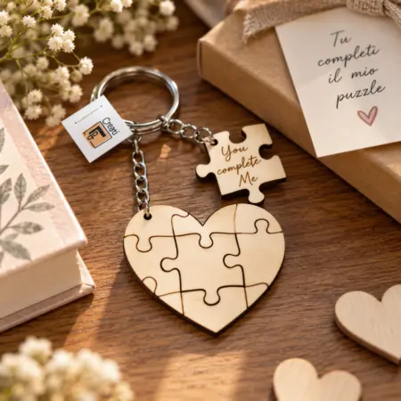 Portachiavi Personalizzato in Legno Puzzle "You complete Me"