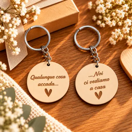 Portachiavi Personalizzato in Legno "Qualunque cosa accada, noi ci vediamo a casa"