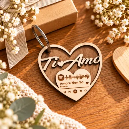 Portachiavi Personalizzato Spotify in Legno a forma di Cuore