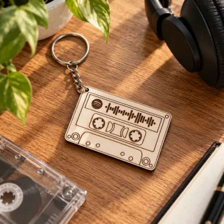 Portachiavi Personalizzato Spotify in Legno Musicassetta