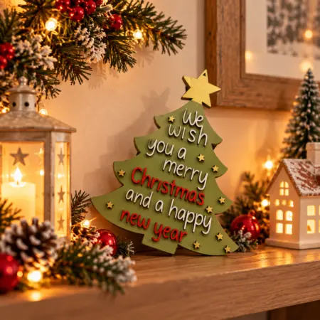 Targa Fuori Porta in Legno con Albero di Natale