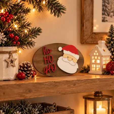 Targa Fuori Porta in Legno con Babbo Natale