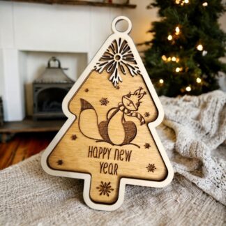 Pallina di Natale con scoiattolo a forma di Albero "Happy new year" Addobbi Albero di Natale, Personalizzabile 