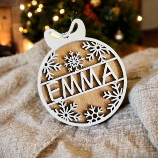 Pallina di Natale in Legno personalizzata con nome Addobbi Albero di Natale, Personalizzabile 