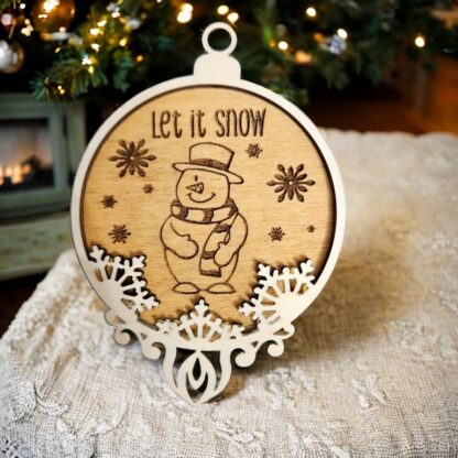 Pallina di Natale tonda con pupazzo di neve, "Let it snow" Addobbi Albero di Natale, Personalizzabile 