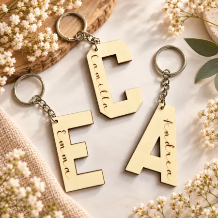 Portachiavi Personalizzato in Legno Lettera con nome inciso
