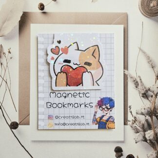 Segnalibro magnetico Gatto kawaii con cuoricini