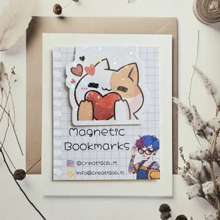 Segnalibro magnetico Gatto kawaii con cuoricini