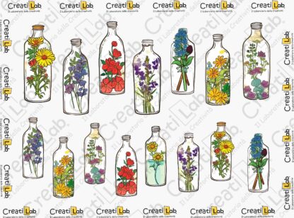 Stickers Adesivi Bottiglie con fiori  