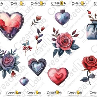 Stickers Adesivi cuori e fiori watercolor  