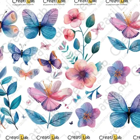 Stickers Adesivi Farfalle e fiori watercolor