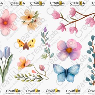 Stickers Adesivi Fiori e foglie watercolor  