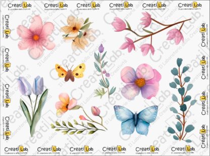 Stickers Adesivi Fiori e foglie watercolor  