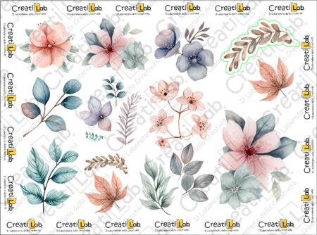 Stickers Adesivi Fiori e foglie watercolor rosa