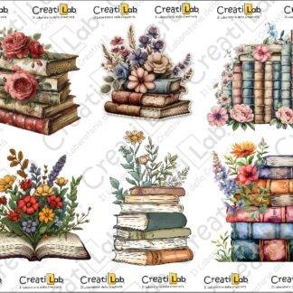 Stickers Adesivi Old Books and Flowers  