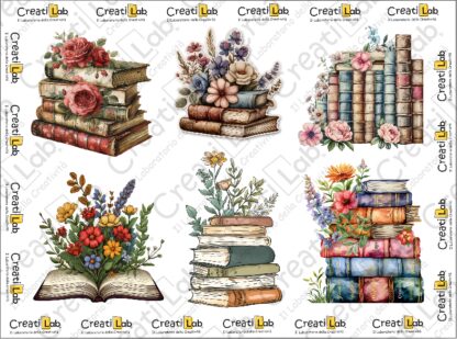 Stickers Adesivi Old Books and Flowers  