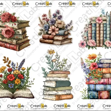 Stickers Adesivi Old Books and Flowers