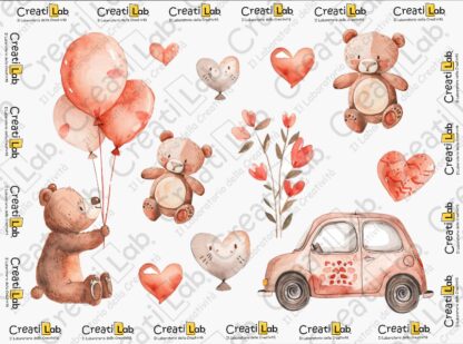 Stickers Adesivi Orsetti love watercolor  