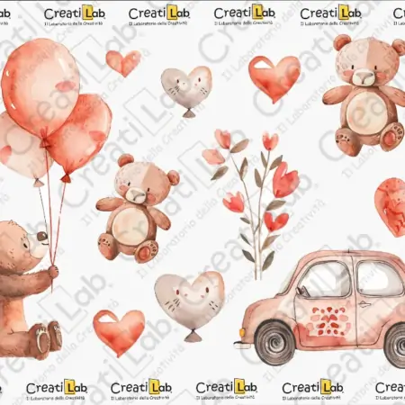 Stickers Adesivi Orsetti love watercolor