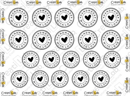 Stickers Adesivi Tag Handmade with love bianco e nero  