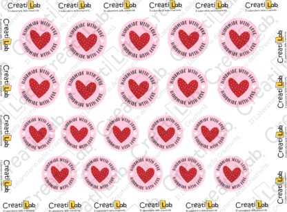 Stickers Adesivi Tag Handmade with love Cuore  