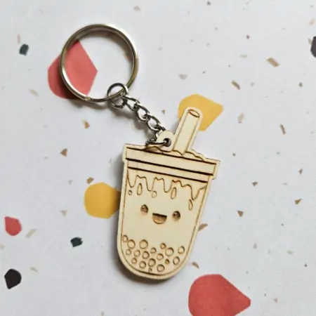 Portachiavi in Legno Bubble Tea Kawaii