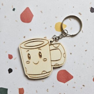 Portachiavi in Legno "Tazza di caffè kawaii"  