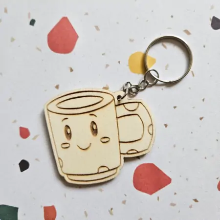 Portachiavi in Legno "Tazza di caffè kawaii"