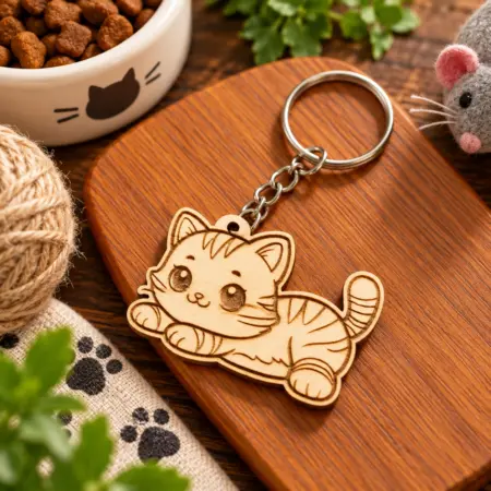 Portachiavi in Legno "Gattino sdraiato"